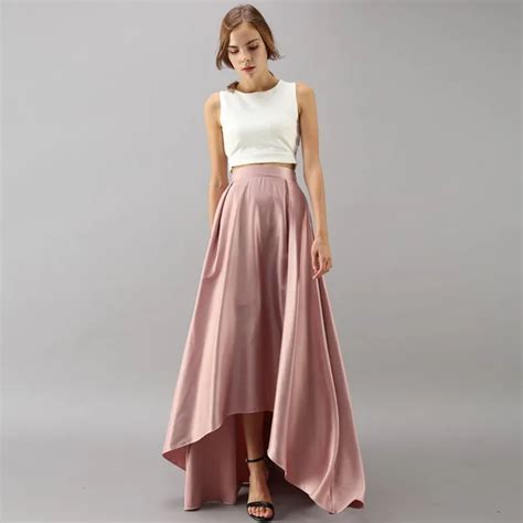 Elegant High Low Long Skirt High Waist Satin Blush Pink Pleated Long Skirt A Line Custom Made