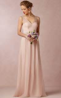 V Neck A Line Sleeveless Natural Floor Length Pink Bridesmaid Dress