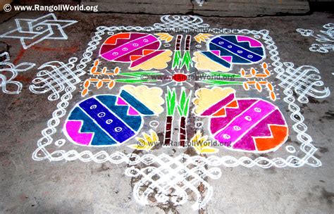 Start with 9 dots in the center, leave one dot at both ends and stop at 1. Pongal pot rangoli designs gallery-1