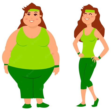 Premium Vector Fat And Slim Woman Before And After Weight Loss