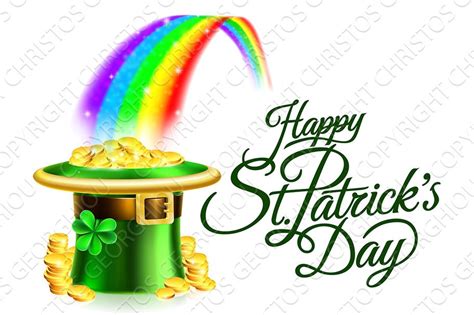 Leprechaun Hat Rainbow Happy St Patricks Day Sign Photoshop Graphics