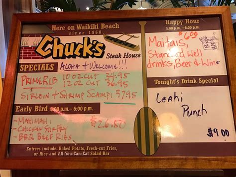 Carta De Parrilla Chucks Steak House Honolulu Kalākaua Ave