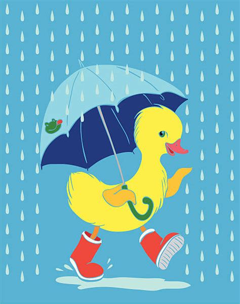 Yellow Duck Umbrella Cartoon Illustrations Royalty Free Vector