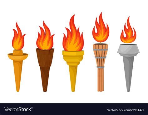 Different Torches With Brightly Burning Fire Vector Image