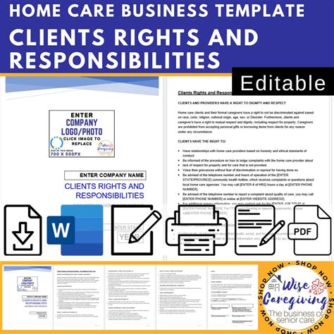 Clients Rights And Responsibilities Template Non Medical Home Etsy