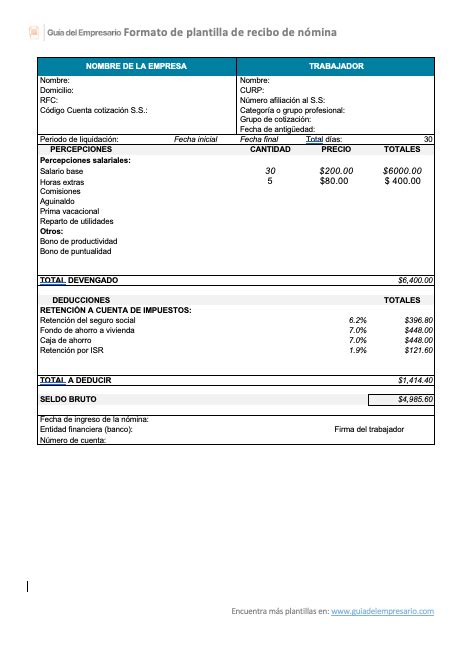 Ejemplo De Recibo De Nomina Con Salario Minimo Pdmrea Images And