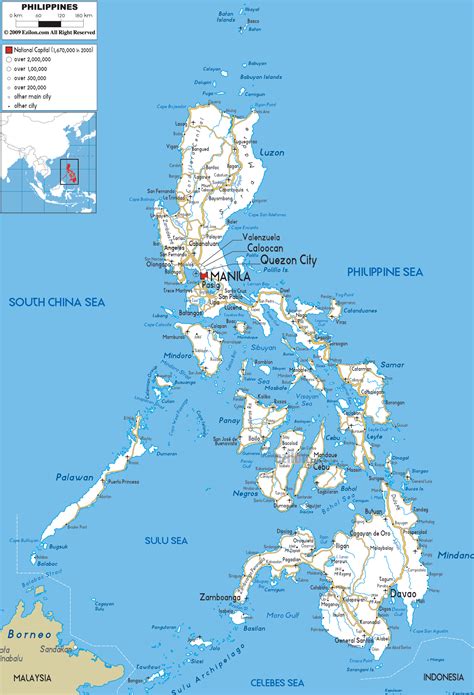 Large Detailed Road And Topographical Map Of Philippines Philippines