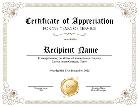 Editable Certificate Of Appreciation Template Editable Etsy Australia