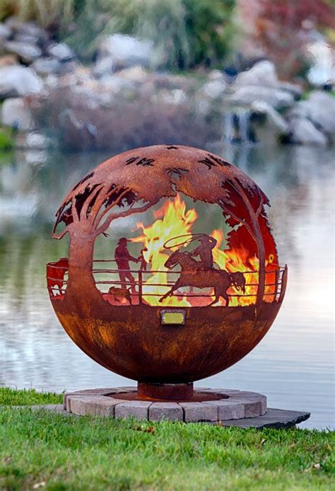 Round Up Ranch Fire Pit Sphere With Flat Steel Base Or Etsy Fire