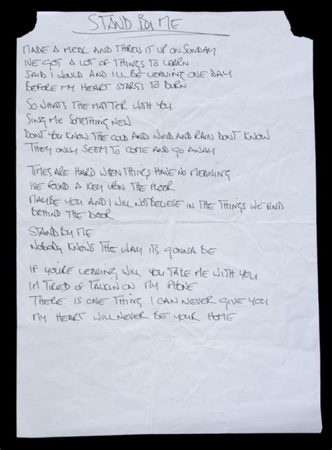Oasis Noel Gallagher Handwritten Stand By Me Lyrics