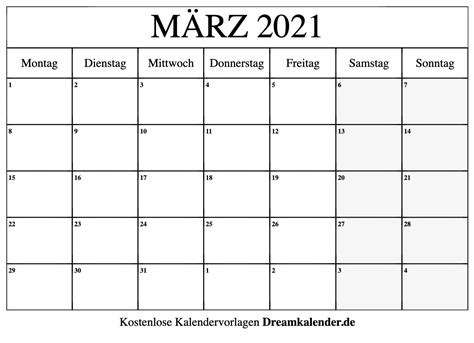 Kalender 2021 kostenlos downloaden und ausdrucken. Kalender März 2021