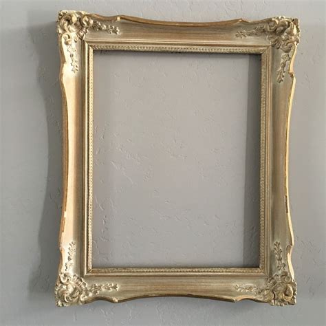 Vintage Antique Wood Frame White Gold Hollywood Regency Ornate Chic