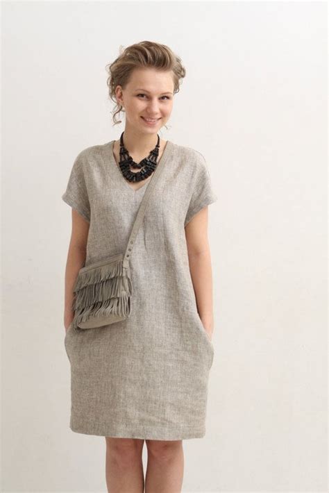 Linen Tunic Dress Casual Linen Dress Classic Sleeveless Dress Natural