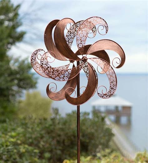 Copper Windmill Metal Wind Spinner Garden Accents Yard And Garden