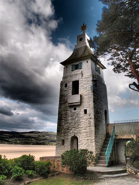 Portmeirion Village North Wales Tower On The Estuary Walk Lake