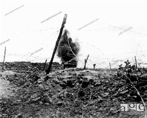 A British Shell Bursting On German Trenches On The Western Front During