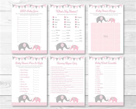 Invitation card template with baby shower design concept watercolor vector illustration. Pink Chevron Elephant Baby Shower Games Pack - 6 Printable ...
