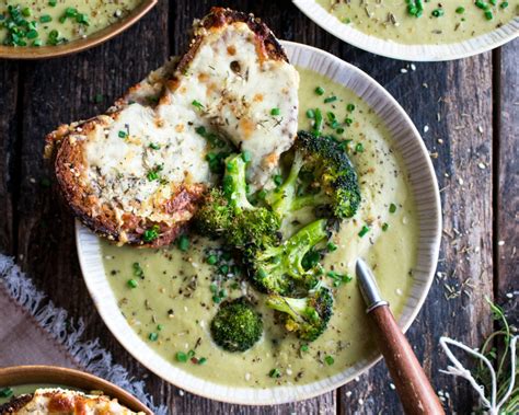 Roasted Broccoli Soup With Melted Cheddar Croutons The Original Dish