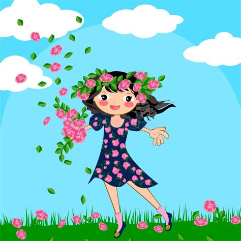 Spring Summer Girl Stock Illustration Illustration Of Flowers 69950172