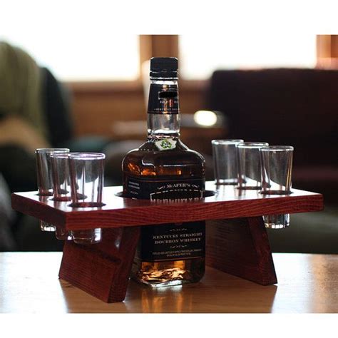 1 x 6 shot glass dispenser and holder stand. Shot glass shooter set wood stand bar set man cave by ...