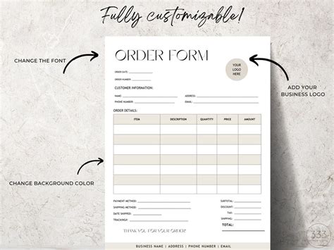 Editable Order Form Template Purchase Order Form Canva Etsy Canada
