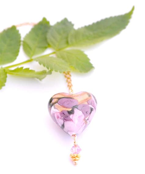 Purple And Gold Heart Necklace Glass Heart Pendant Bridesmaid T