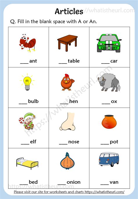 Articles Worksheets For Grade 1 A An Your Home Teacher