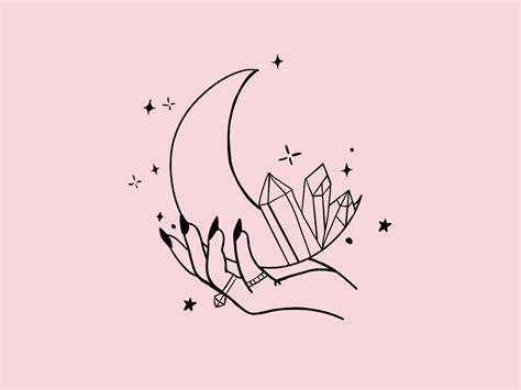 Magic Witch Magical Pink Sketchy Sketch Illustration Hand Moon Crystal