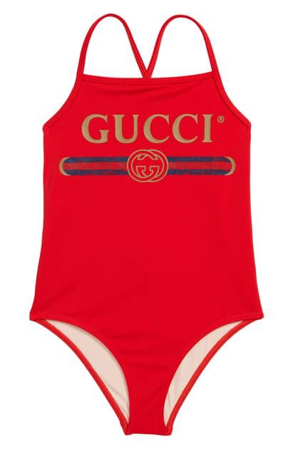 Gucci Kids One Piece Logo Swimsuit In Candy Apple Modesens