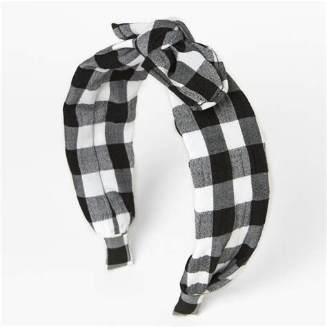 Gingham Knotted Bow Headband Black Claires Us