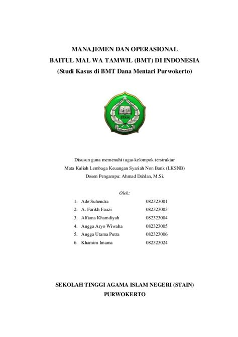 The aim of the study was to examine the role of baitul mal wat tamwil (bmt) on poverty empowerment in demak, central java, indonesia. Regulasi Baitul Mal Wa Tamwilatau Bmt / Bmt Leasing Dan ...