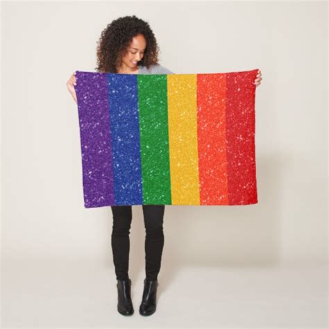 Faux Glitter Rainbow Pride Flag Fleece Blanket Rainbow