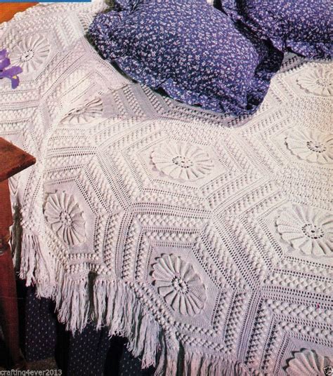 Vintage Heirloom Water Lily Bedspread Quilt Multi Size Hexangon Crochet