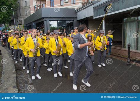 Kiev Ukraine May 19 2018 Brass Band Marching At Festival Editorial