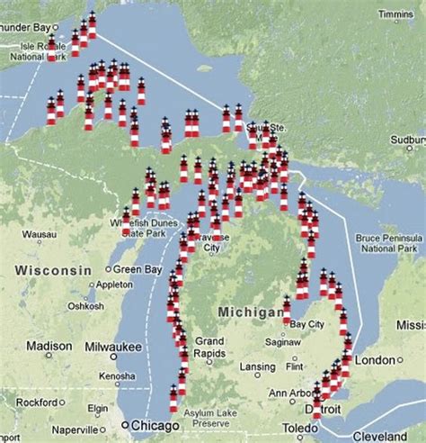 Lighthouses Of Michigan Map Lighthouse Maps Pinterest Image