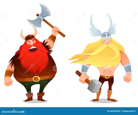 Funny Cartoon Illustration Of Viking Warriors Stock Vector Image