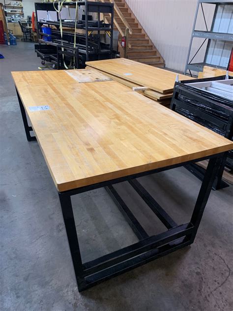 Heavy Duty Butcher Block Top Workbench Table Bolted Steel Frame My