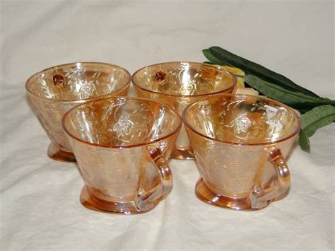 Vintage Jeannette Glass Company Floragold Louisa Pattern 1950 S 4 Cups