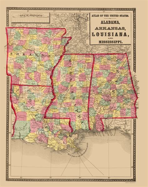 Old State Maps Alabama Arkansas Louisiana And Mississippi Alarlams