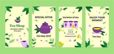 Free Vector Hand Drawn International Tea Day Instagram Stories Collection