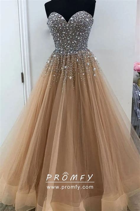 Beaded Strapless Sweetheart Nude Tulle Prom Dress Promfy