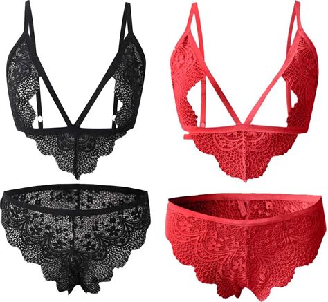 Bukinie 2pcs Sexy Lace Lingerie Underwear Set For Women Bra And Panties Set Red Black Lingeries