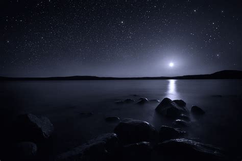 Midnight Moonrise Quabbin Reservoir Ma