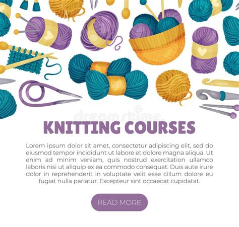 Knitting Banner Design With Yarn And Needle Vector Template Stock
