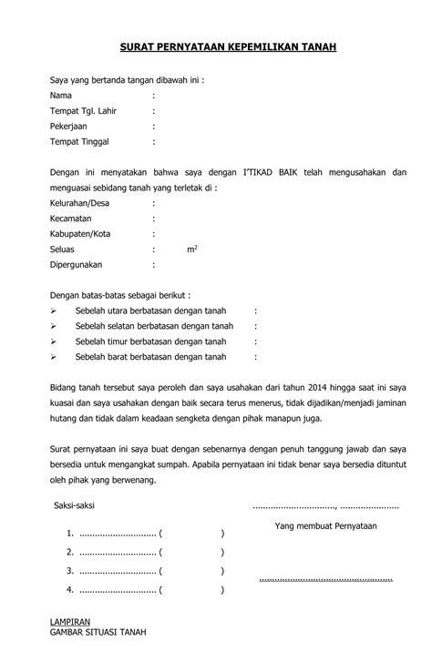 Contoh Surat Kepemilikan Tanah Yang Baik Dan Benar Rumah