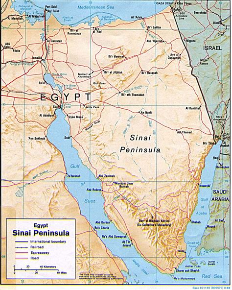 Detailed Relief Map Of Egypt Sinai Peninsula With Roads Egypt Sinai