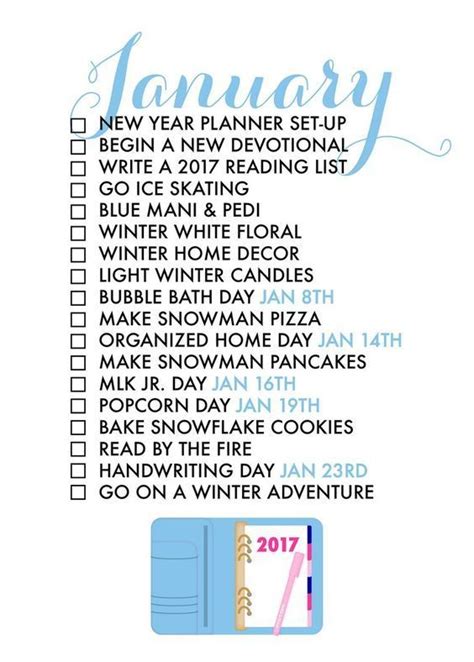 January Bucket List Life List Planner Monthly Celebration