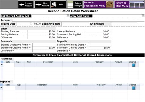 Antique Mall Software Bank Reconciliation Worksheet