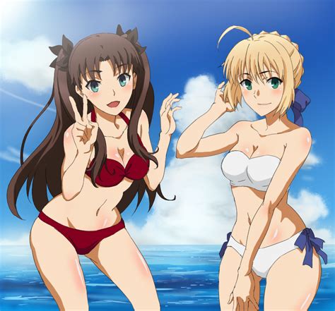 Saber Artoria And Rin On The Beach Fate Type Moon Know Your Meme