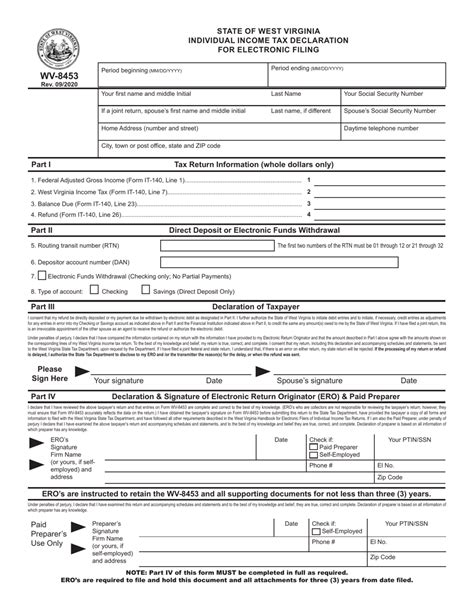 Form Wv 8453 Download Printable Pdf Or Fill Online Individual Income